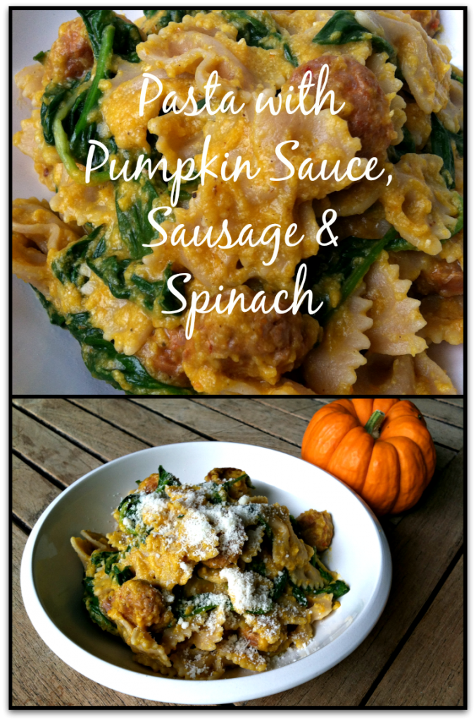 Perfect for Fall! Pasta with Creamy Pumpkin Sauce, Sausage, and Spinach