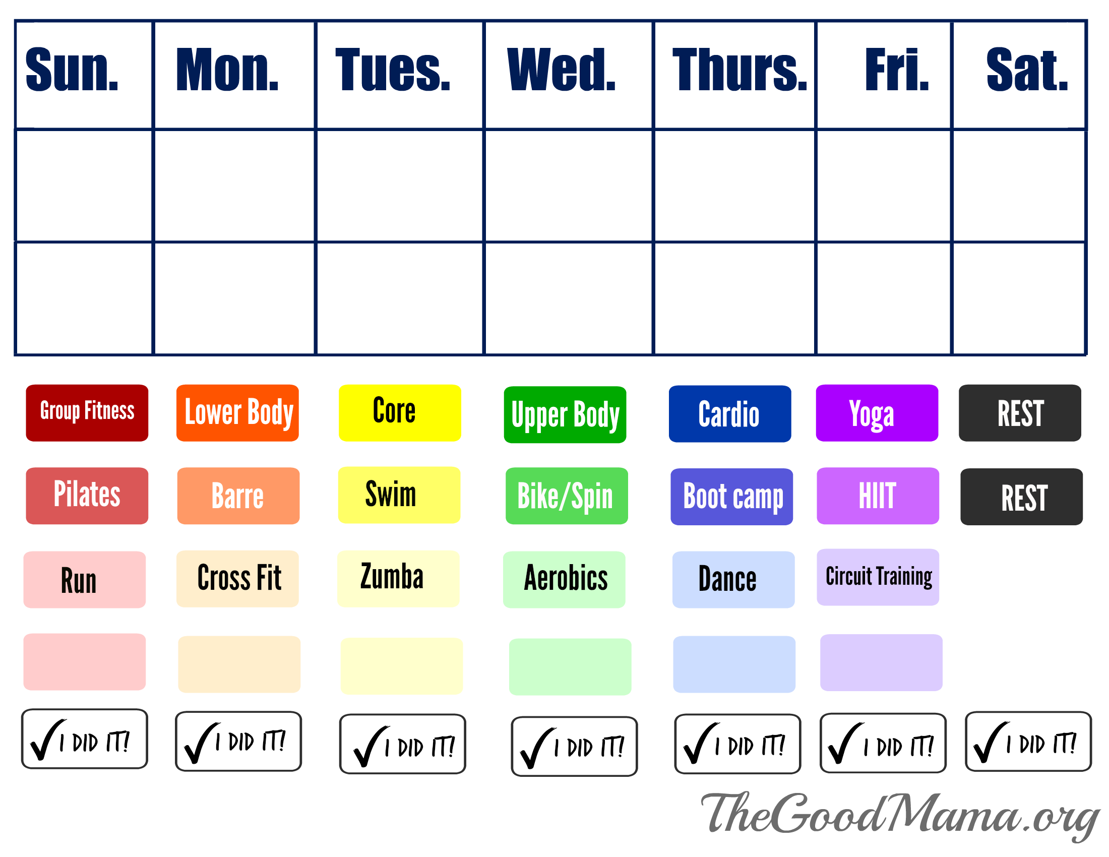 Simple Printable Workout Calendar for Active Moms The Good Mama