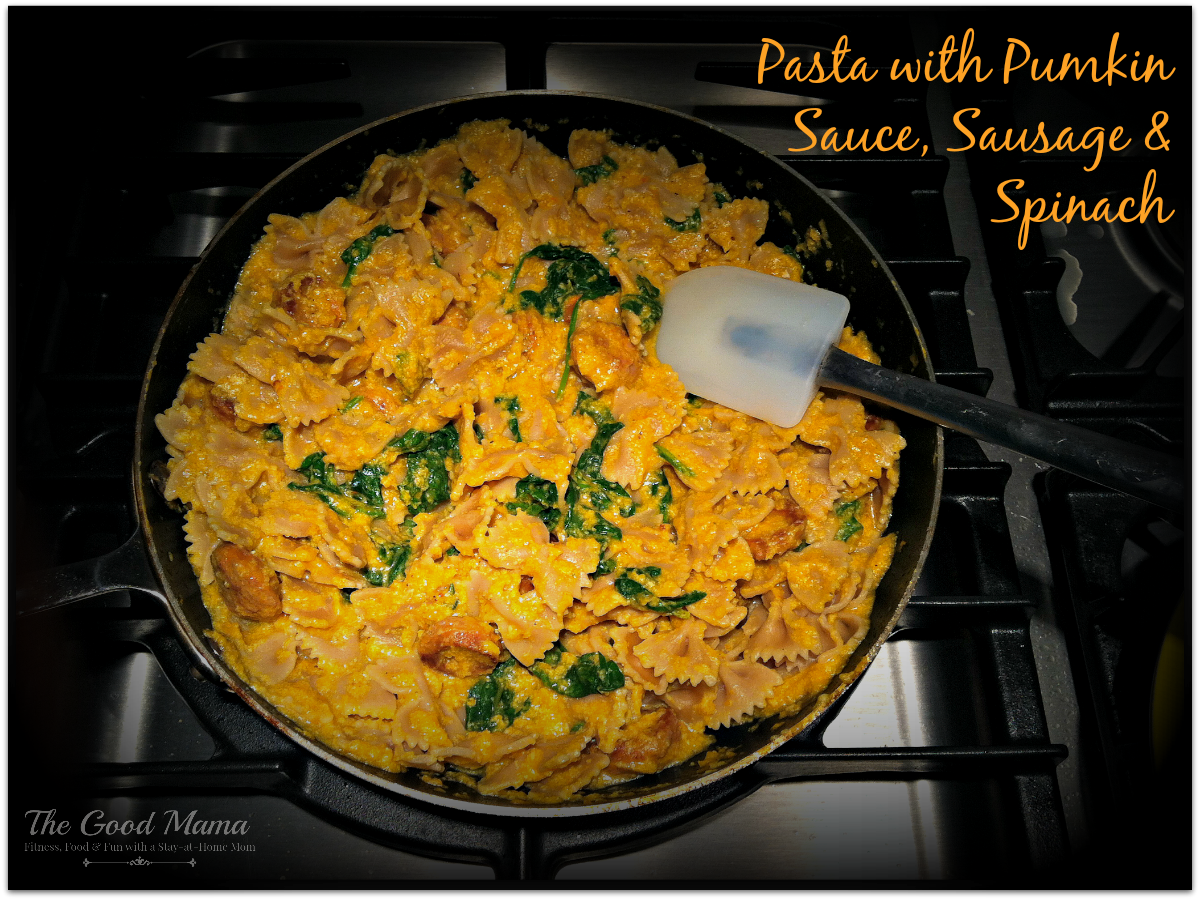Pasta with Pumpkin Sauce, Sausage and Spinach